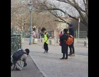 woman large neon green shirt bridge