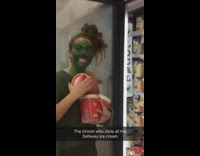 Collab Kale Salad IG - Girl Grinch face paint takes ice cream
