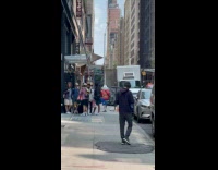 Collab WINY - Person panda mask gucci red jacket walk street