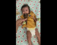 Baby girl gets excited over ice cream