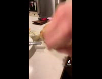 Cat wants to try sauce cup of cream cheese