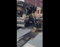 Parked RV burnt and destroyed by fire 