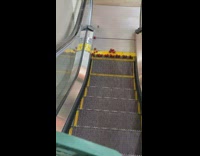 Dropped strawberries roll around at bottom of escalator