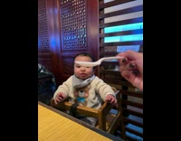 Baby fed lets out a scream and asks for more 