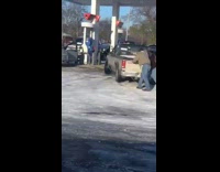 People slip and fall while pushing truck 