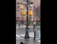 Man shirtless poses middle of windy street