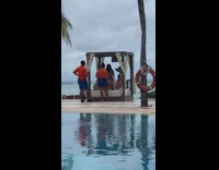 Collab IITW - Three women bikini poolside bed staff pictorial 