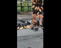 Guy covered in bagels pigeon birds park
