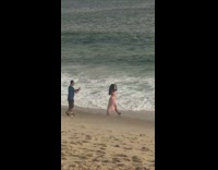 Woman bikini hip cloth walk beach sunset