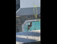 Two girls tiktok dance pool water balcony 