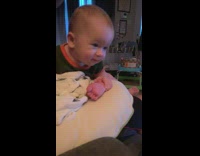 Little baby distracted by its own foot 