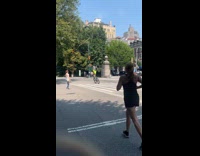 Man stand balance on moving bike park