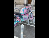 Collab winy - Pastel color spray painted motorcycle on street