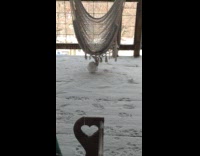 Snowball attached to tassel of swing chair