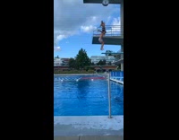 Guy on diving board does double backflip 