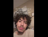 Guy looking into camera picking up present joke