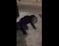guy black hoodie jumps on trash can  slips and falls