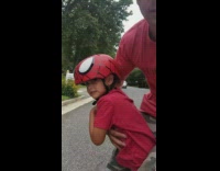 Collab Kook Of The Day - Little boy spiderman helmet skateboard dad down street