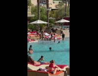 Woman bikini dance kids swimming pool stairs music Part 1