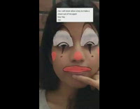 Grey shirt girl gets clown face filter