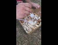 Collab BitchIG2 - Guy eating creamy fries in park with friend 