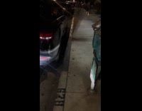 Woman reads parking rules on street sign