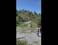 Woman black tank crop top danced on the mountain