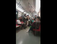 band playing on subway train