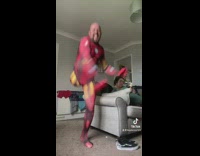 Guy with one leg dances in costume