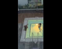 Woman lay sit on jacuzzi pool ledge