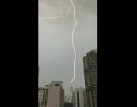 Lighting strike during storm on building spike