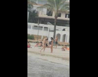 Collab IITW - Bikini girl cartwheel splits beach blue lifeguard 