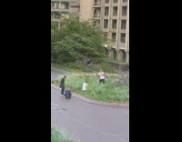 Man sing and shout music video shoot empty yard