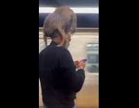 Collab Subway Creatures - Man texts with dog on his shoulders