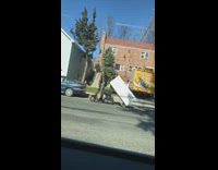 Electric wheelchair mobility scooter guy white refrigerator 