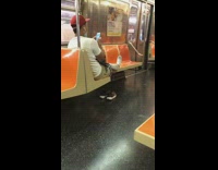 Guy feet white socks orange subway seats