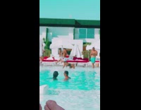 Woman black bikini danced on poolside with music