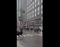 Long line on street for Katz Delicatessen