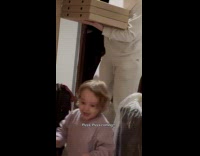 Kid screaming excited to eat pizza 