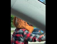 Guy wears helmet that looks like viking 