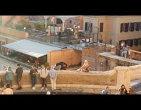 Blonde woman hair flip sit on ledge