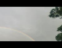 Double rainbow on the gray cloudy sky 