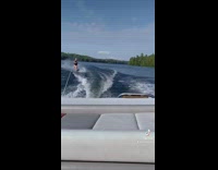 Blonde woman puts sad music over her sinking after wakeboarding 