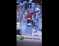 Orange sweater guy climbs falls off ladder