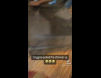 Baby lifts up ottoman 