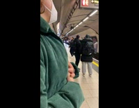 Woman dance in subway platform train comes