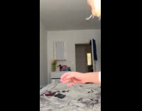 Cat walks out while playing with hooman