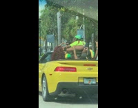 Woman green shirt twerk on yellow car