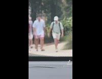 Group of guys dressed the same on sidewalk 