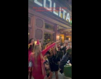 Bike cab DJing Halloween sidewalk dance party